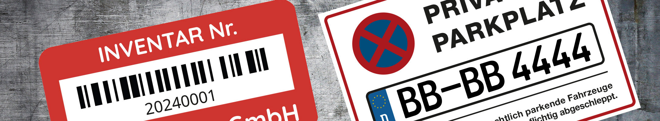 Schilder & Aufkleber individuell bedruckt - Hausnummern, Parkplatz, Verbotszeichen, Inventar und Sticker