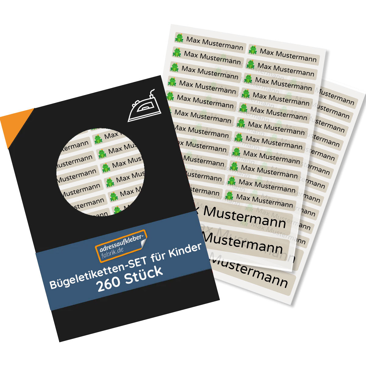 Bügeletiketten mit Namen (Set mit 260 Stück zum Aufbügeln) - adressaufkleber-fabrik.de