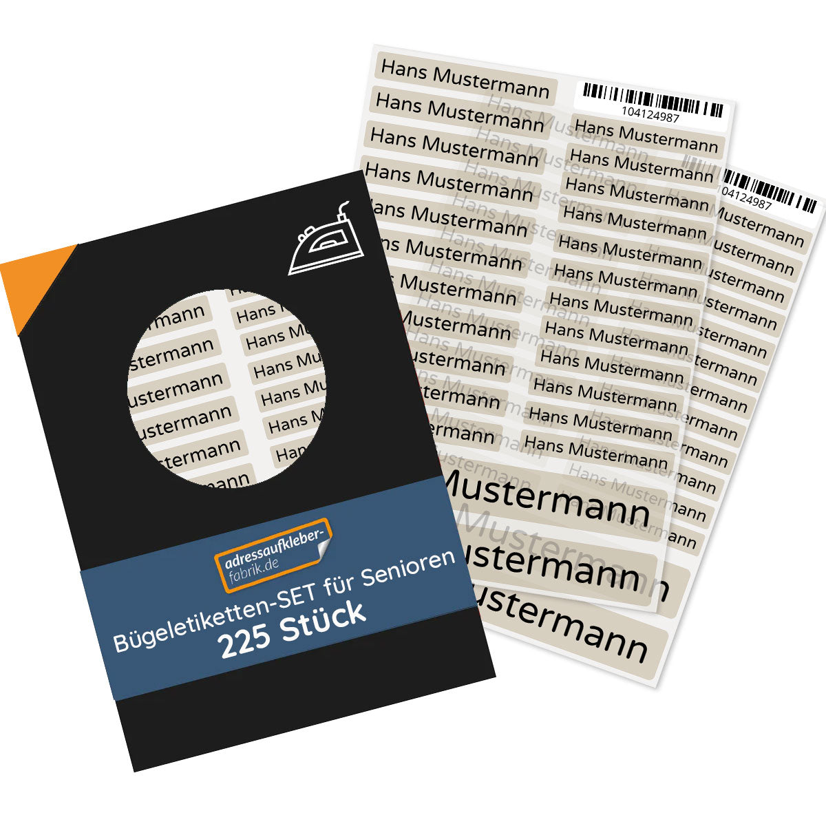 Bügeletiketten für Senioren (Set mit 225 Stück zum Aufbügeln) Altenheim Pflegeheim - adressaufkleber-fabrik.de