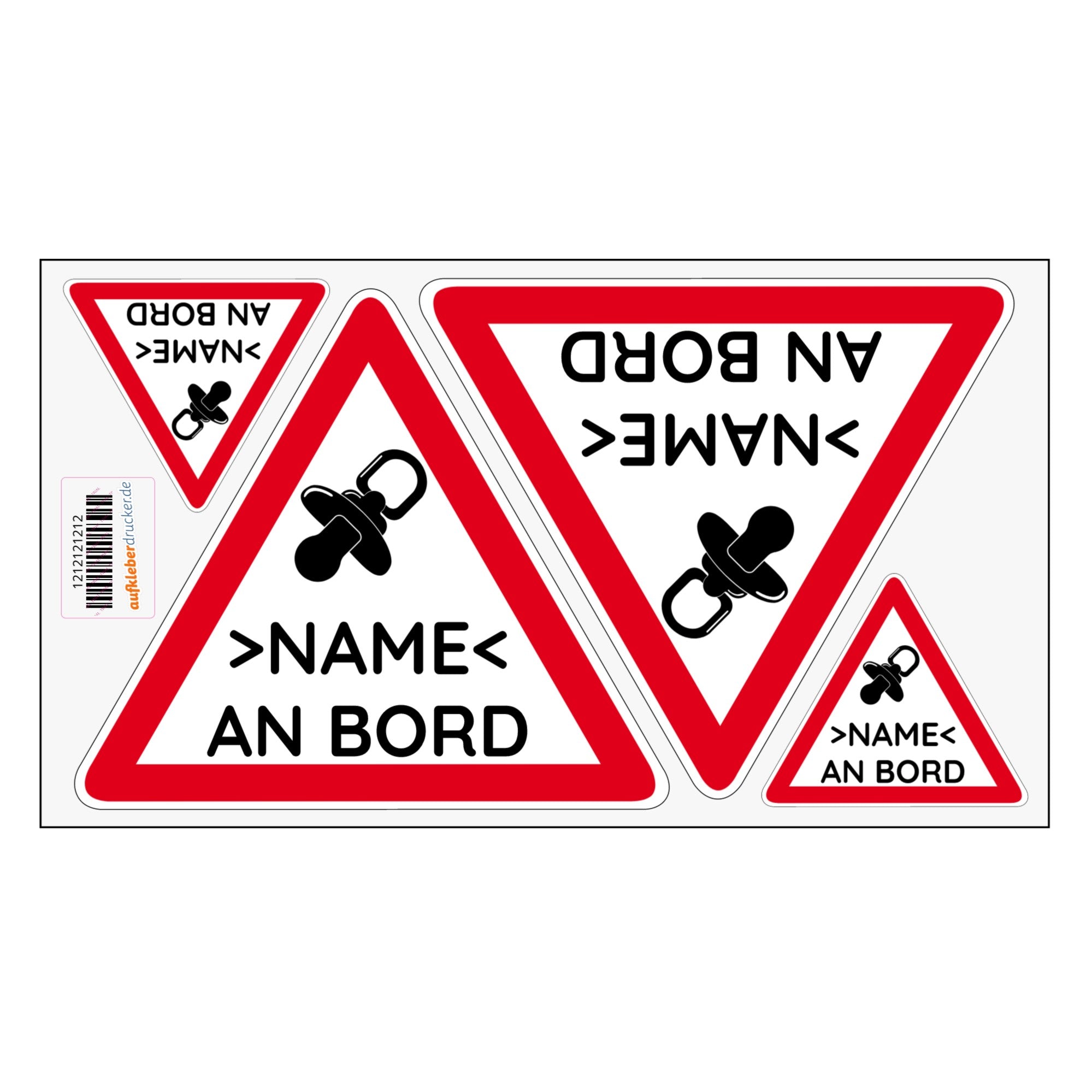 Personalisierbarer Autoaufkleber <NAME> AN BORD 4 Stück (2x 120mm / 2x45 mm) - adressaufkleber-fabrik.de