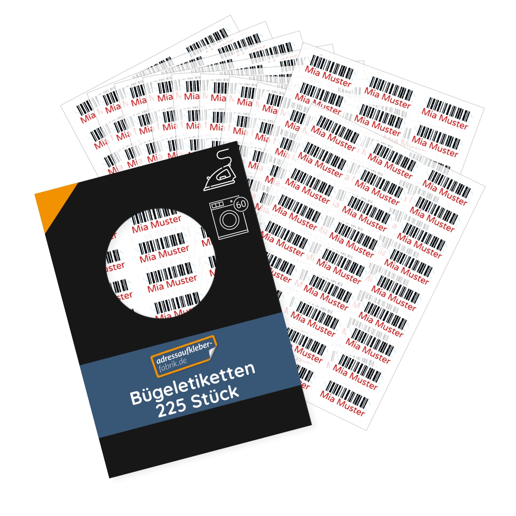 225 Stück Bügeletiketten mit Barcode 30x13 mm - adressaufkleber-fabrik.de