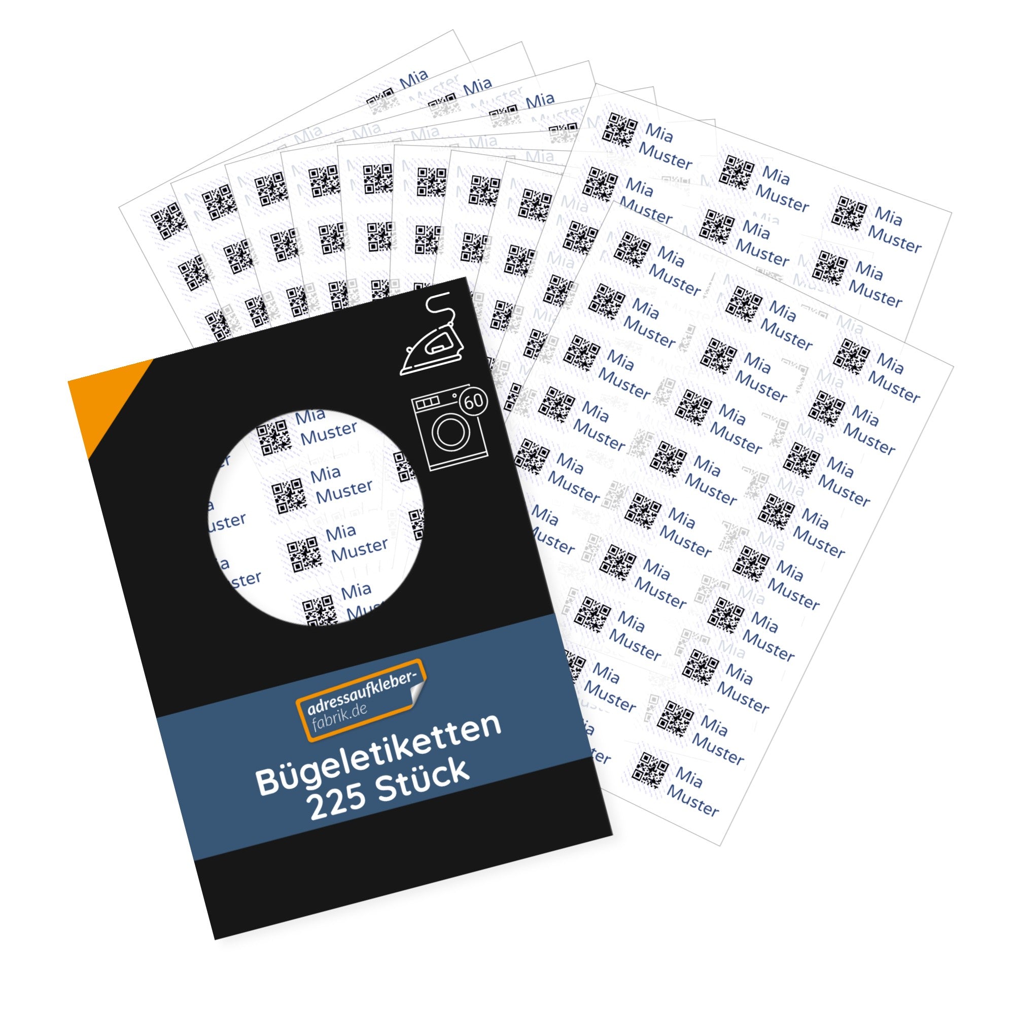225 Stück Bügeletiketten mit QR Code 30x13 mm - adressaufkleber-fabrik.de