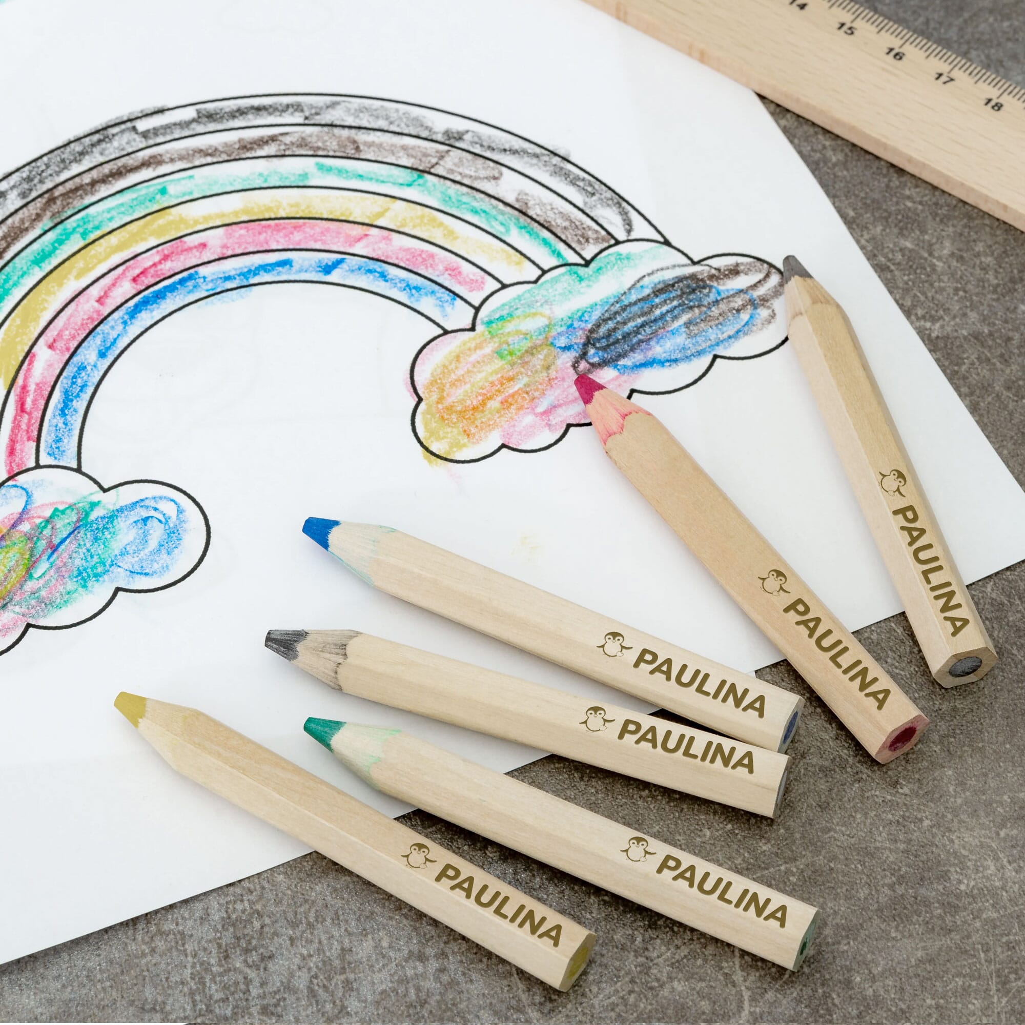 4 Sets Jumbo Buntstifte (24 Stück) mit Namen/Gravur/Holzbuntstifte (Jumbo Buntstifte Kurz)