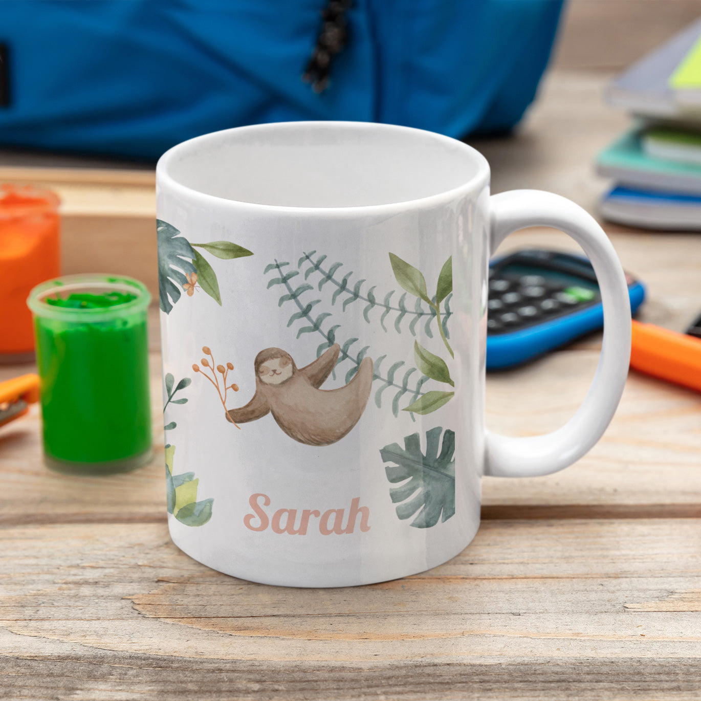 Personalisierte Kindertasse mit Namen – Aquarell Dschungel - adressaufkleber-fabrik.de