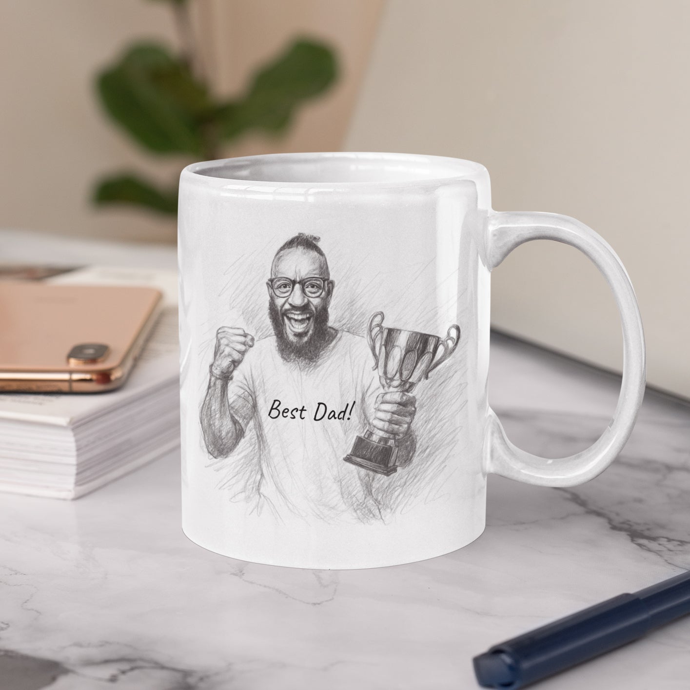 Personalisierte Keramiktasse mit Bleistiftzeichnung nach Ihrer Vorlage– bedruckte Tasse als Geschenkidee