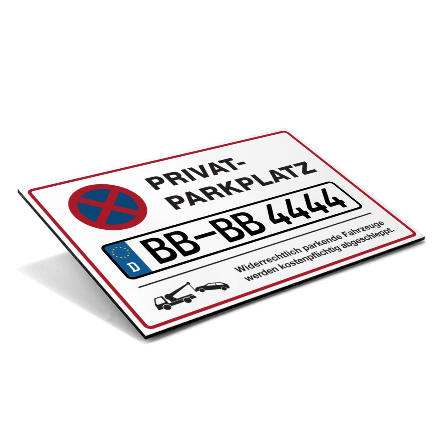 Schild "Privatparkplatz" mit individuellem Kennzeichen - adressaufkleber-fabrik.de