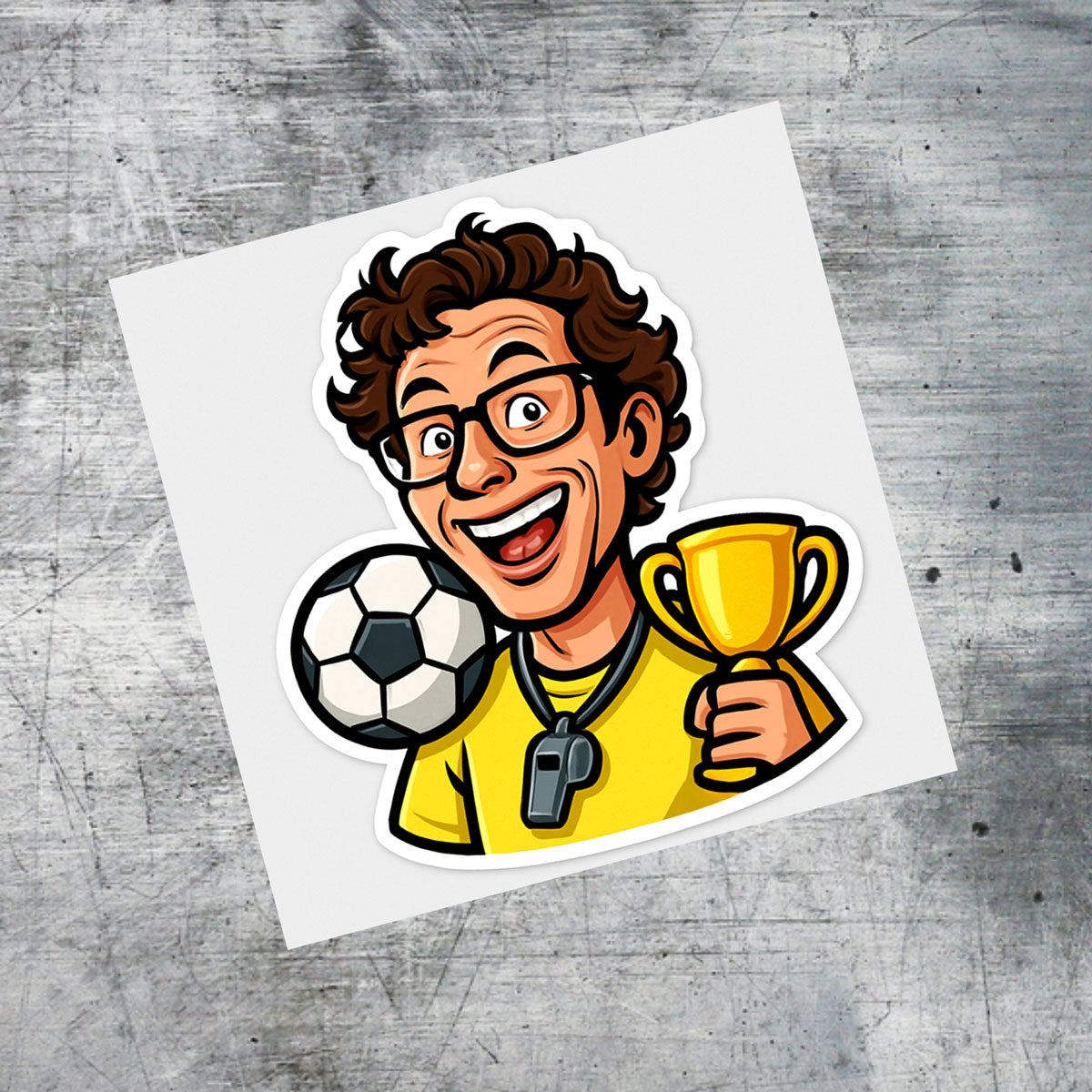 Fußball-Fan Karikatur-Sticker nach Foto – personalisierte Aufkleber konturgeschnitten