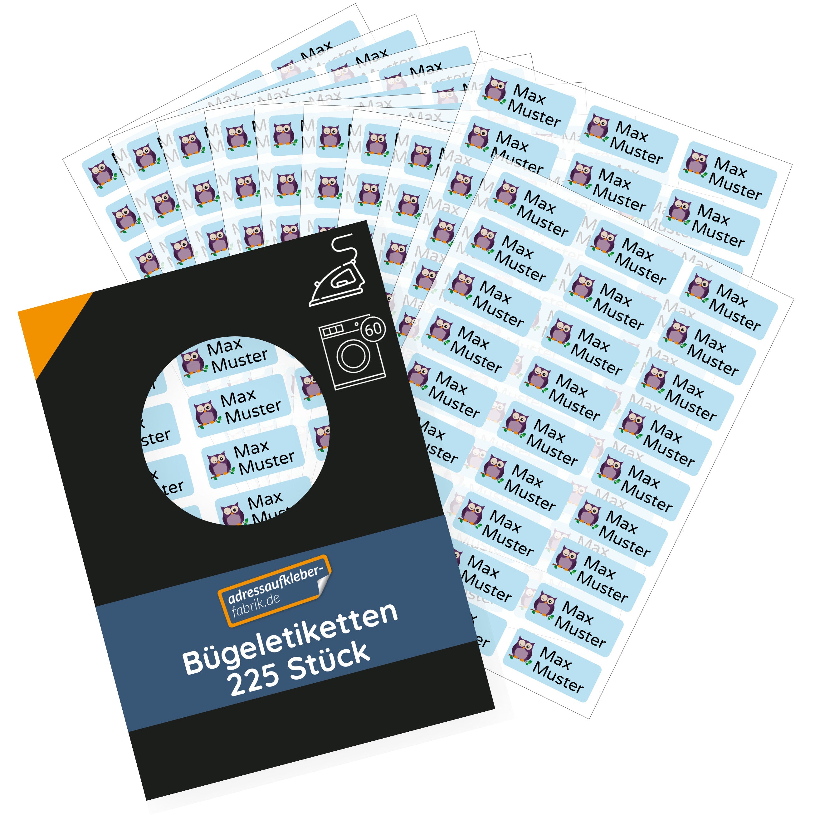 Bügeletiketten mit Namen (30x13 mm 225 Stück zum Aufbügeln) - adressaufkleber-fabrik.de