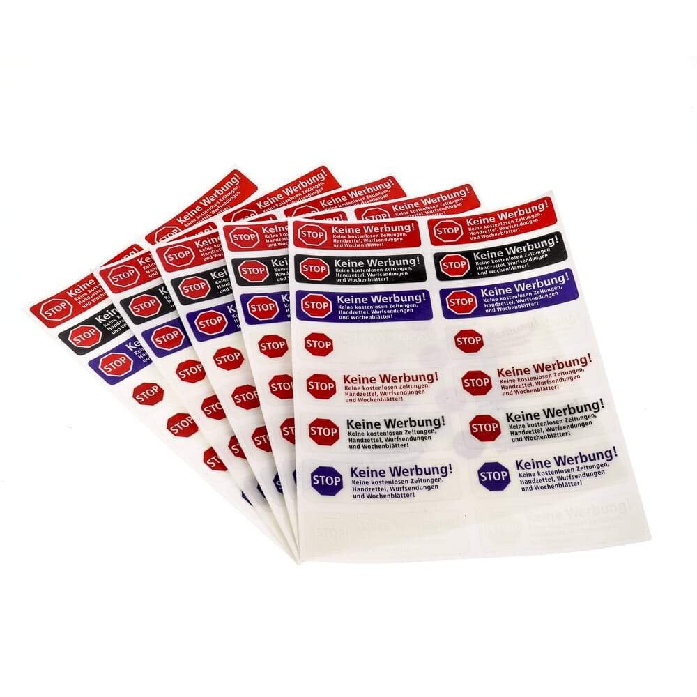 Aufkleberbogen "Keine Werbung" (5 Bögen mit je 16 Aufkleber) - adressaufkleber-fabrik.de