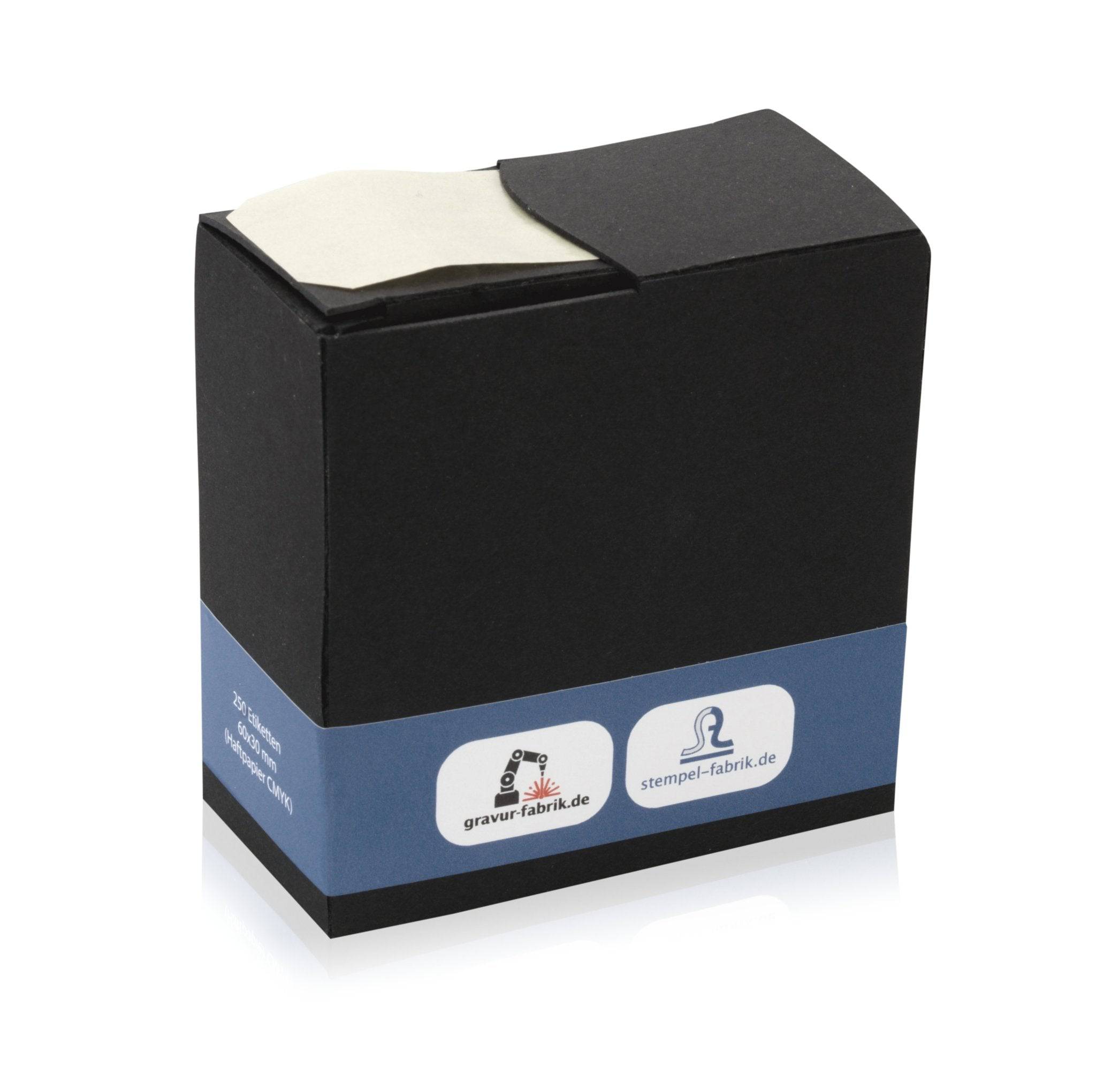 Firmenaufkleber mit Logo 60x30 mm (im Spenderkarton) - adressaufkleber-fabrik.de