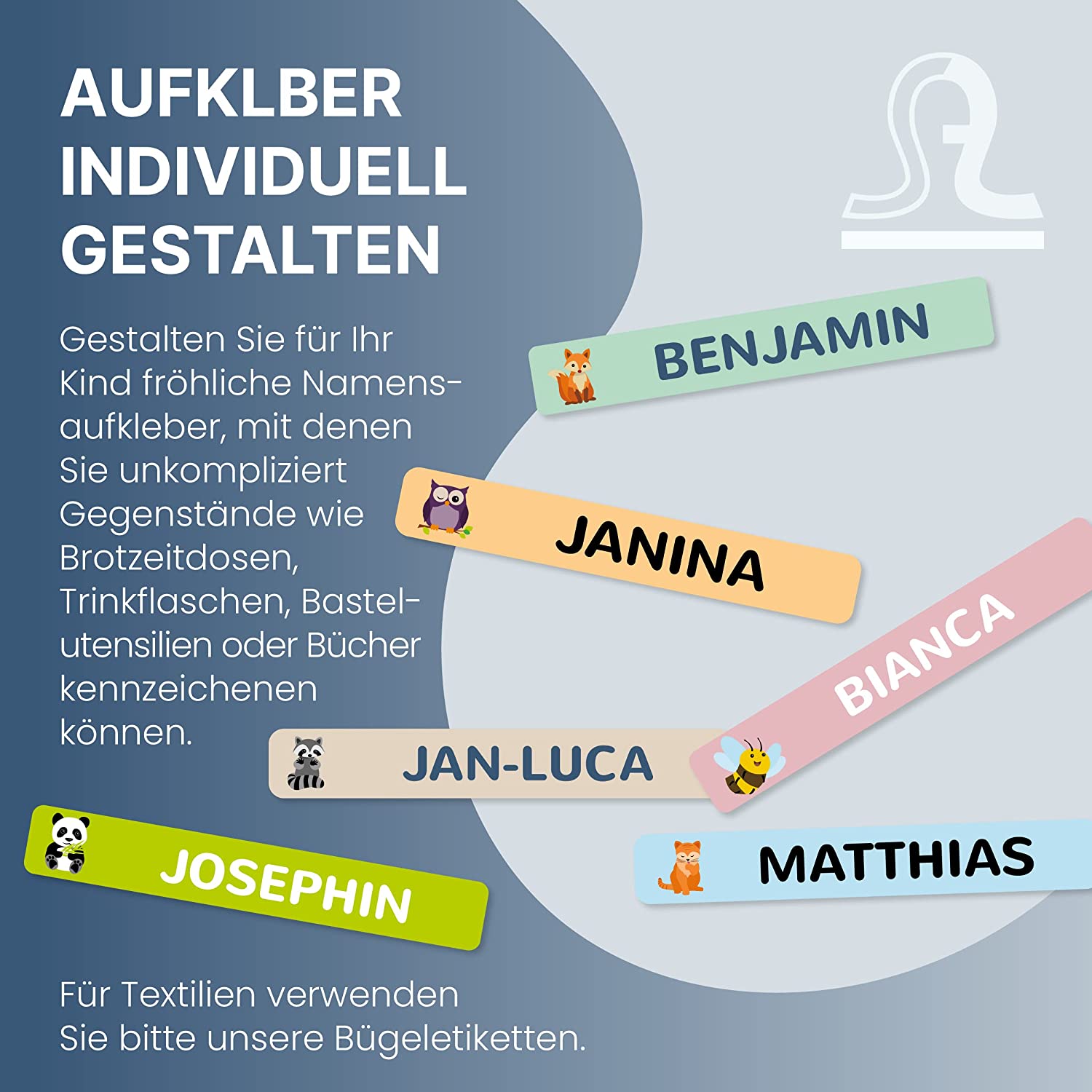 Namensaufkleber für Kinder (Set mit 260 Aufklebern in verschiedenen Größen) - adressaufkleber-fabrik.de