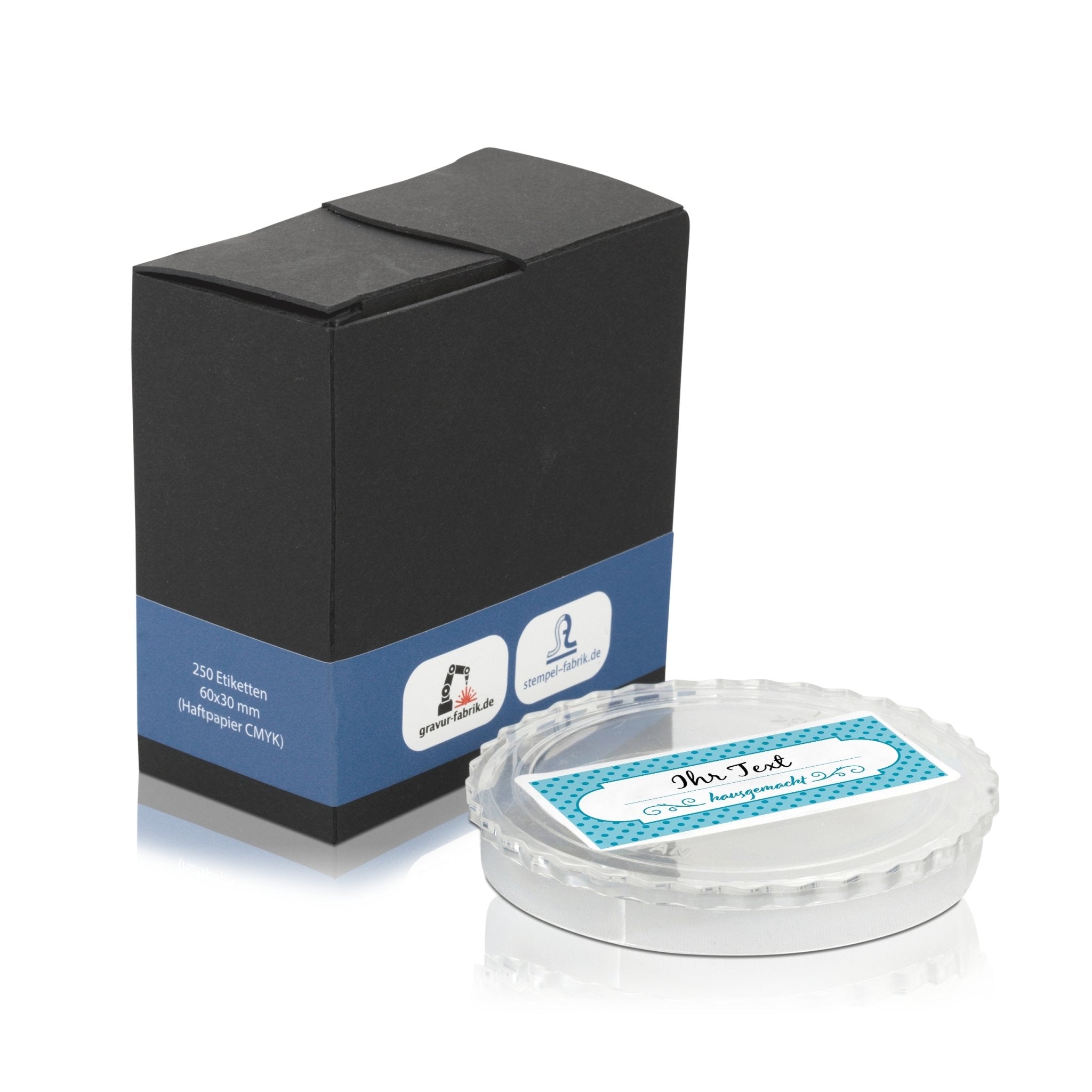 Personalisierbare Motivaufkleber "Hausgemacht" (Blau) im Spenderkarton 250 Stück - adressaufkleber-fabrik.de