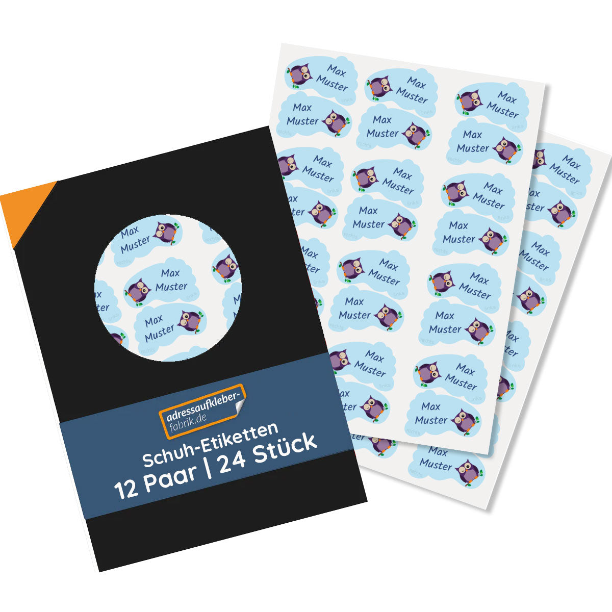 Personalisierte Schuh-Etiketten (12 Paar / 24 Aufkleber 35x23 mm) - adressaufkleber-fabrik.de