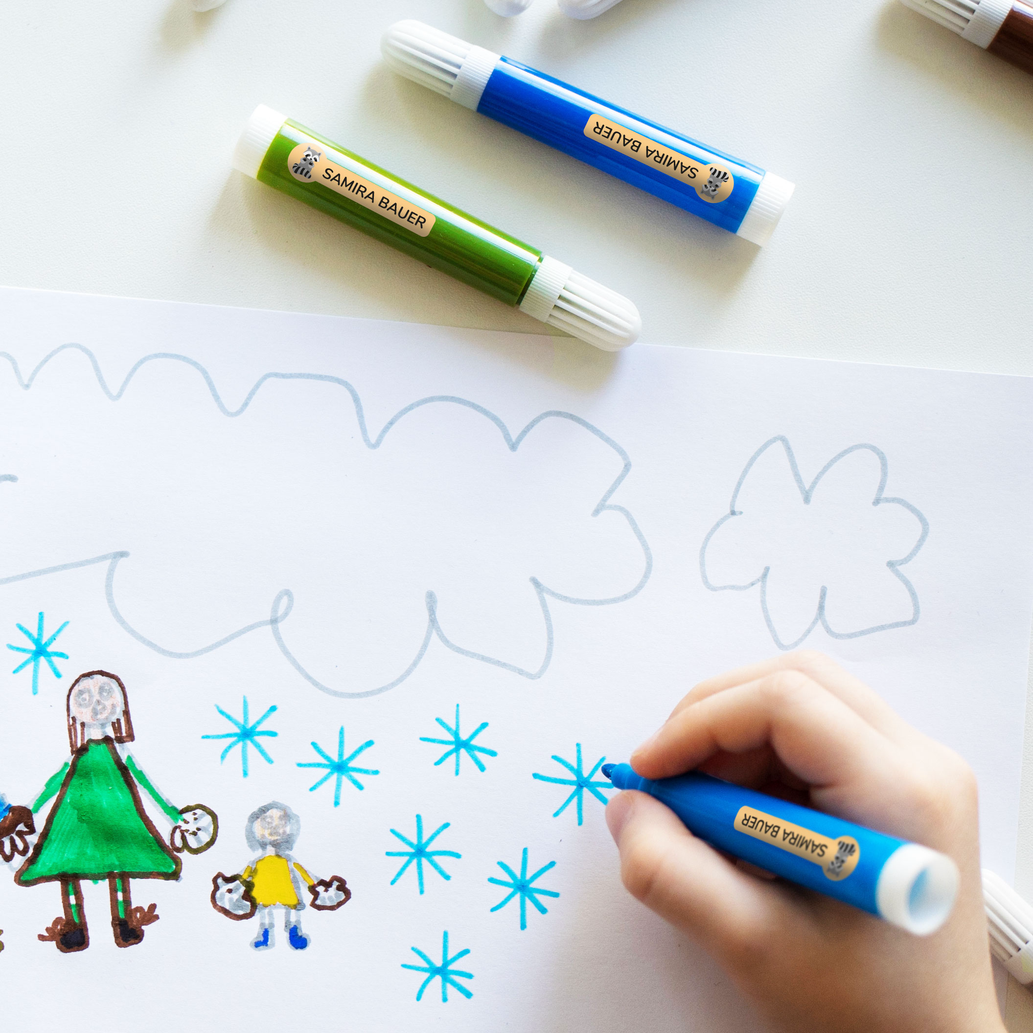 Namensaufkleber für Kinder mit großem Motiv, 160 Stück, Set