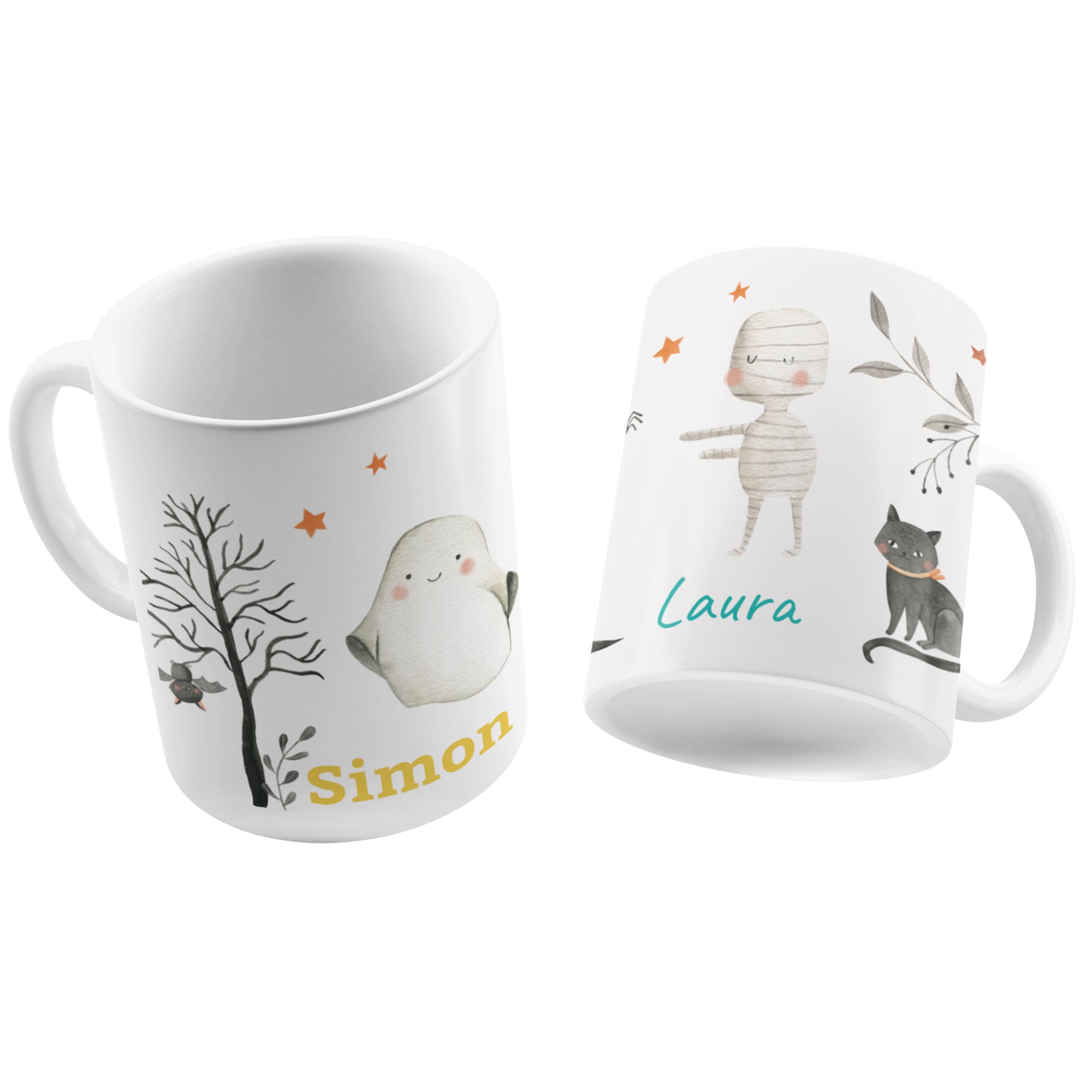 Personalisierte Kindertasse mit Namen – verschiedene Aquarell-Welten