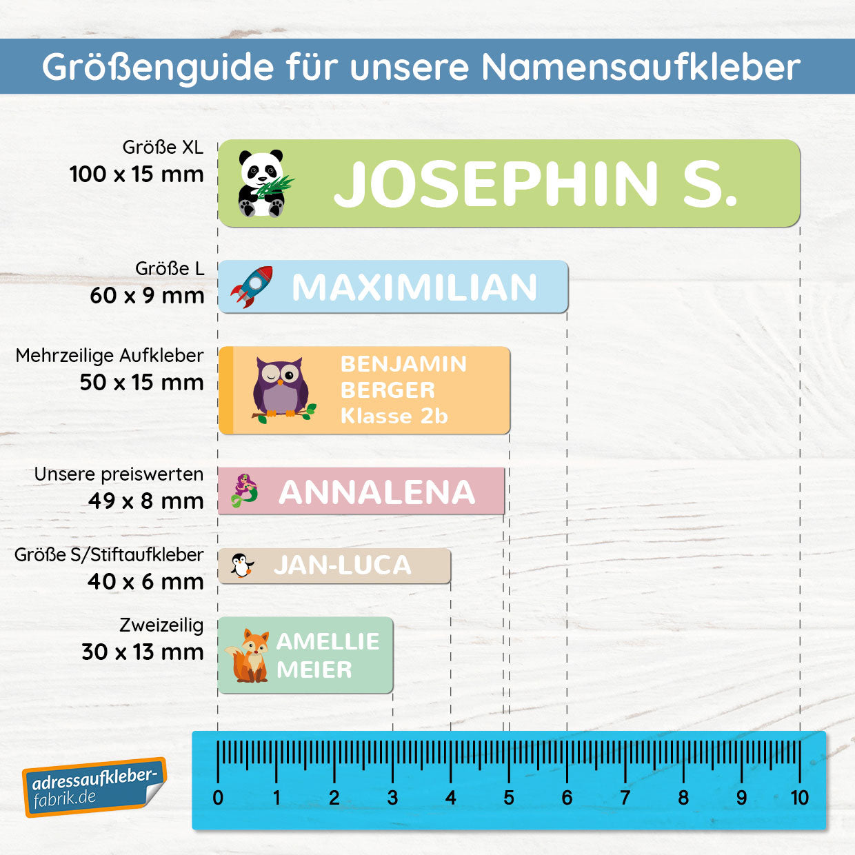 Namensaufkleber für Kinder (Set mit 260 Aufklebern in verschiedenen Größen)