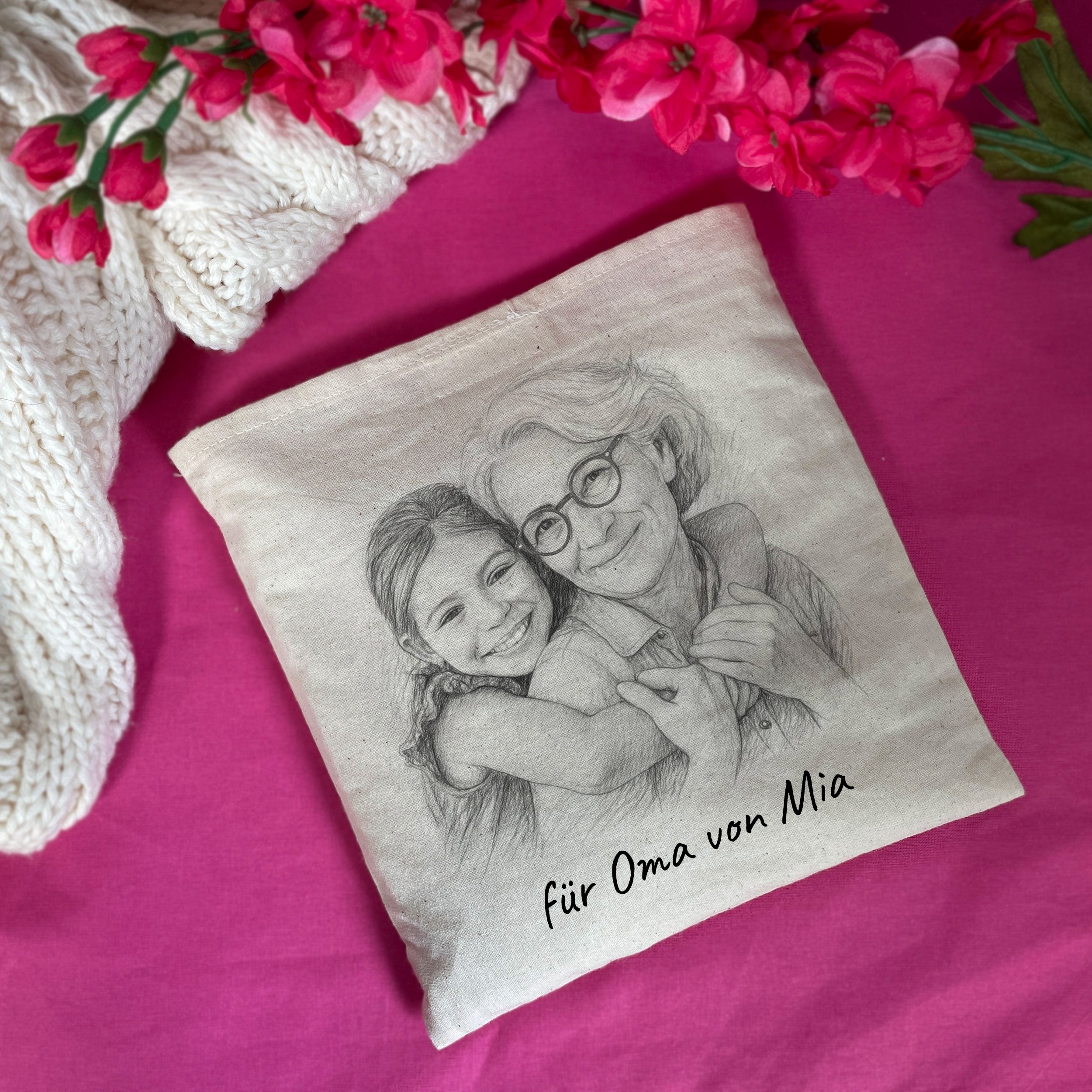 Kirschkernkissen mit Bleistiftzeichnung & Individualisierung