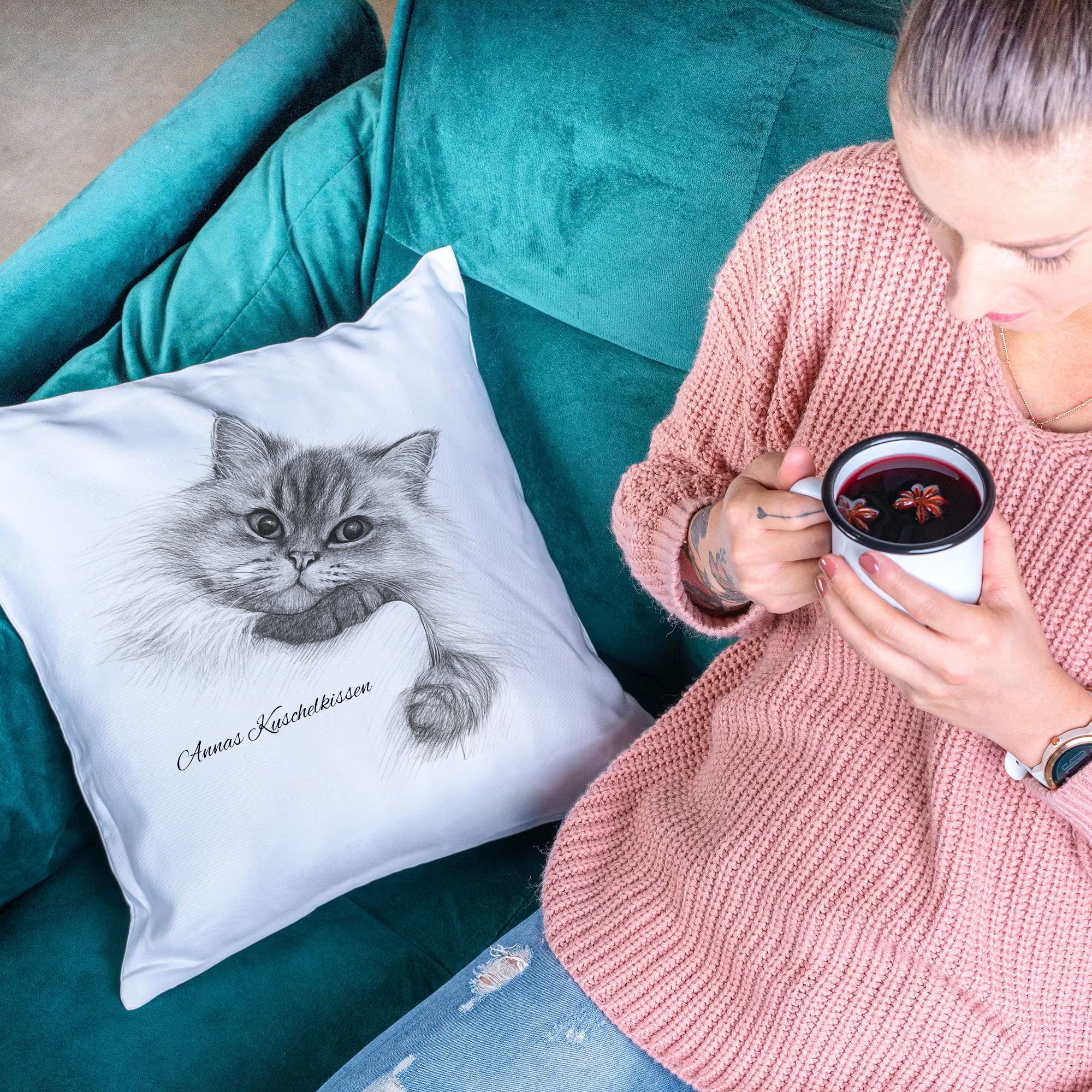 Kissenbezug mit Bleistiftzeichnung & Individualisierung