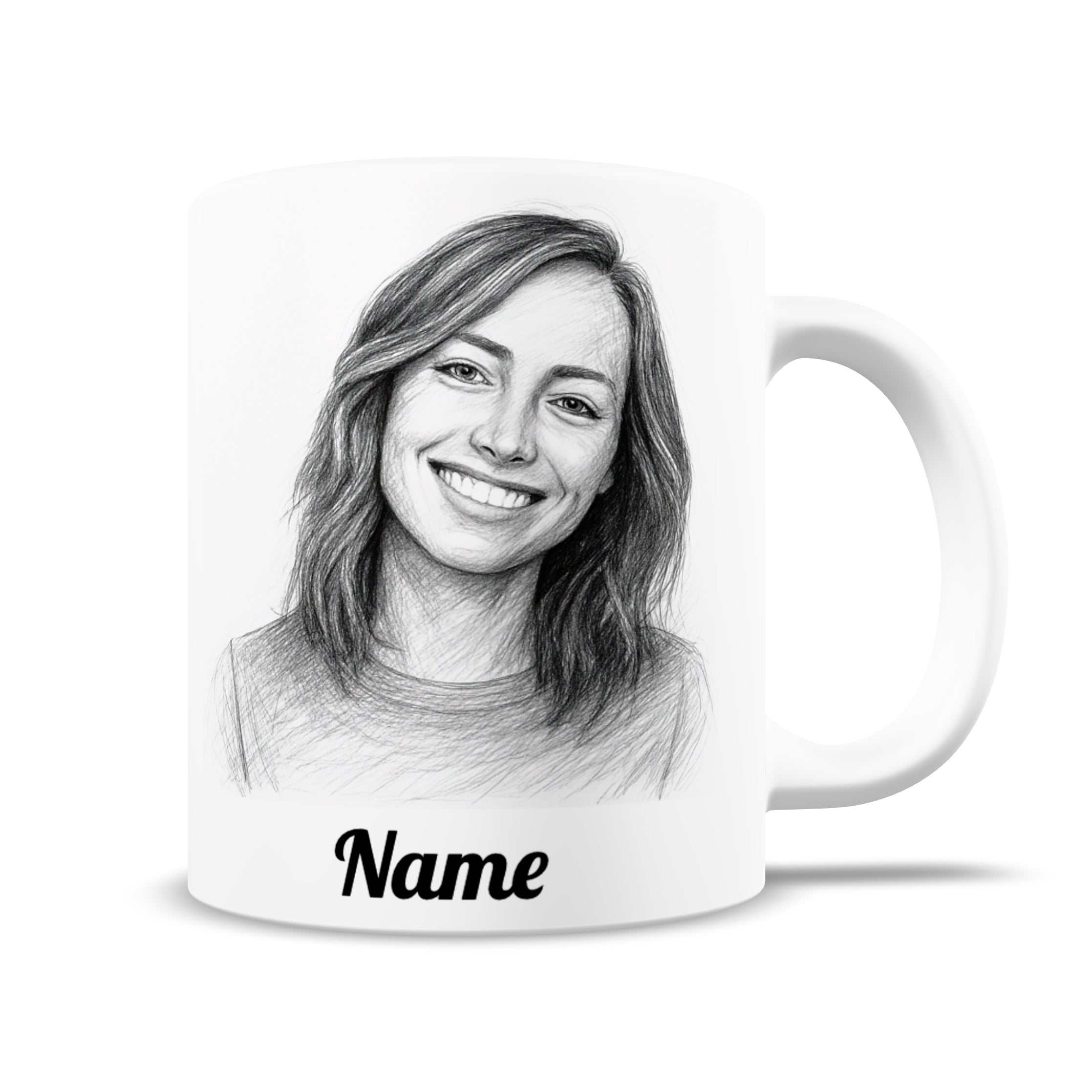 Personalisierte Keramiktasse mit Bleistiftzeichnung nach Ihrer Vorlage– bedruckte Tasse als Geschenkidee