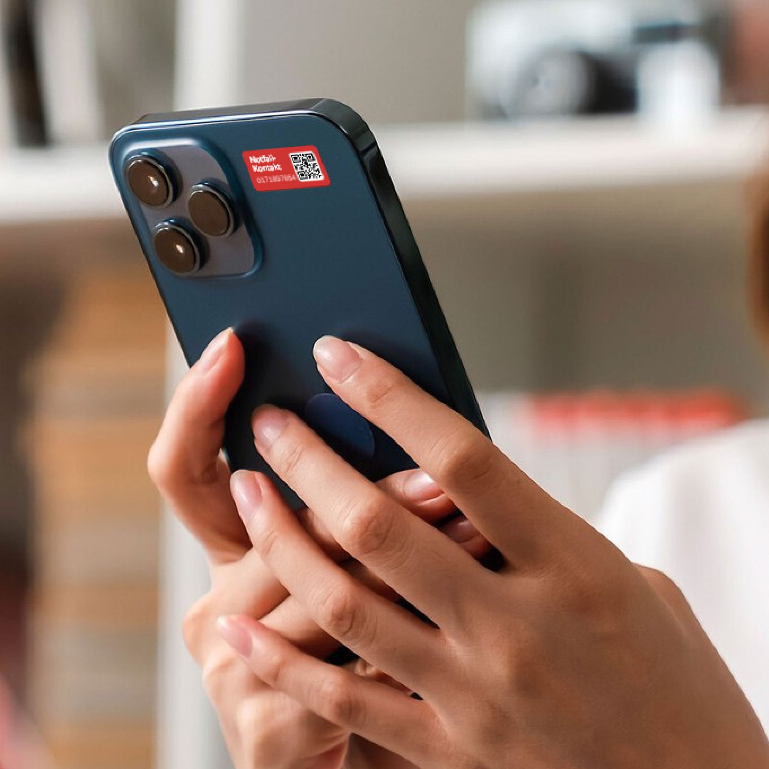 Notfallkontakt-Aufkleber mit Telefonnummer & QR-Code, stark haftend, 30x13mm