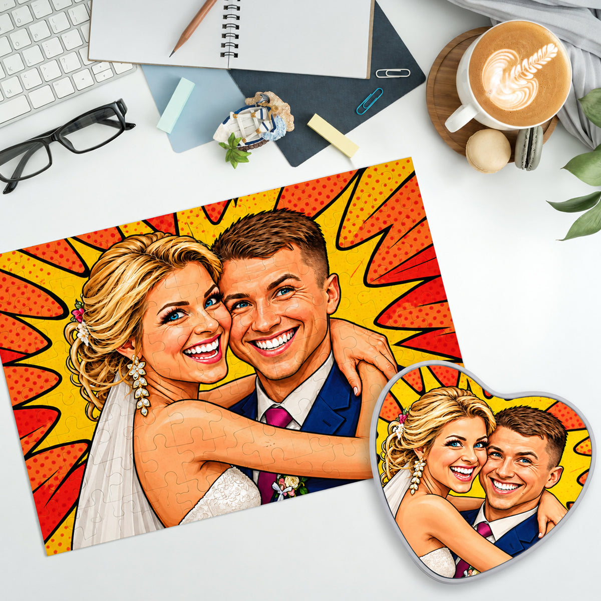 Puzzle mit Karikatur und Individualisierung (inkl. Herzdose – 96 Teile)