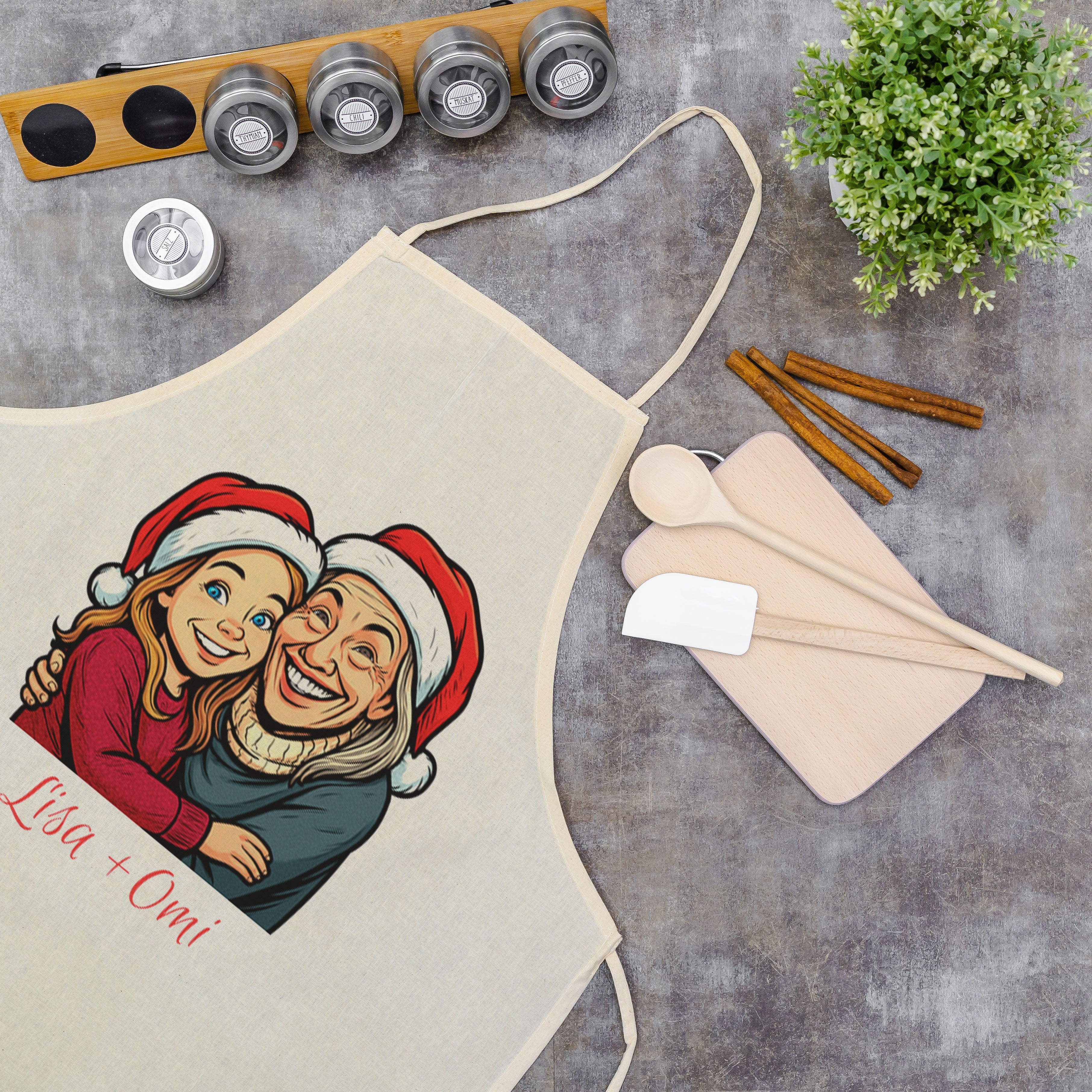 Personalisierte Schürze mit Namen & Karikatur